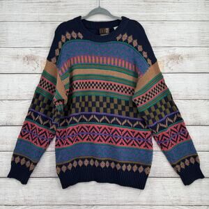Vintage 90s Edison Cosby Style Crewneck Sweater Mens Large Multicolor Print